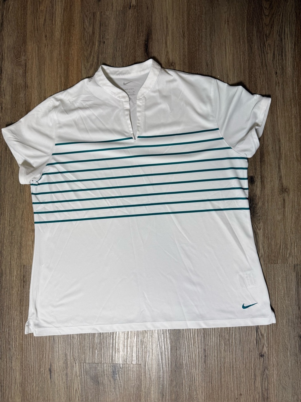 Nike White Polo with Teal Horizontal Stripes